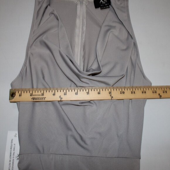 AX Paris Dress Sz 8 Silver Ruched Body Con Lined Polyester Elastane Dress - Picture 12 of 13